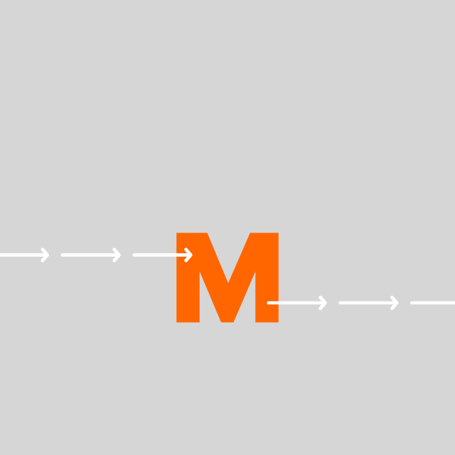 Grafische Darstellung von Pfeilen, die zum orangen M hin- und davon wegführen