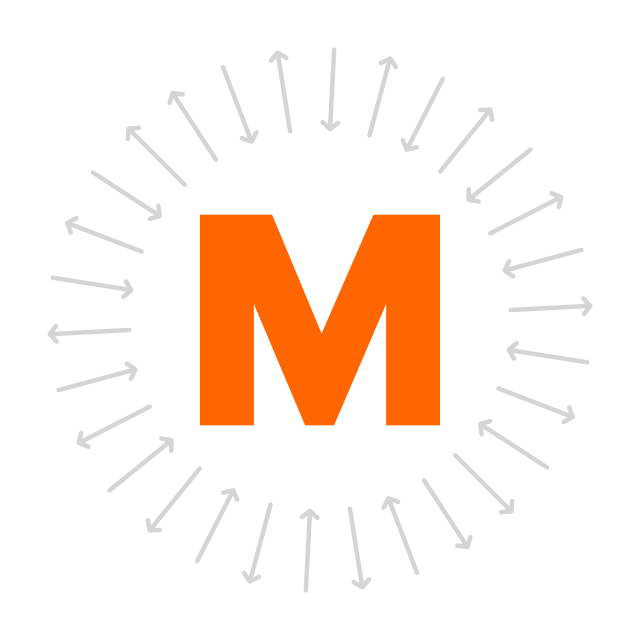 Symbolische Darstellung eines orangenen M, zu dem Pfeile hin und von dem Pfeile weg führen.
