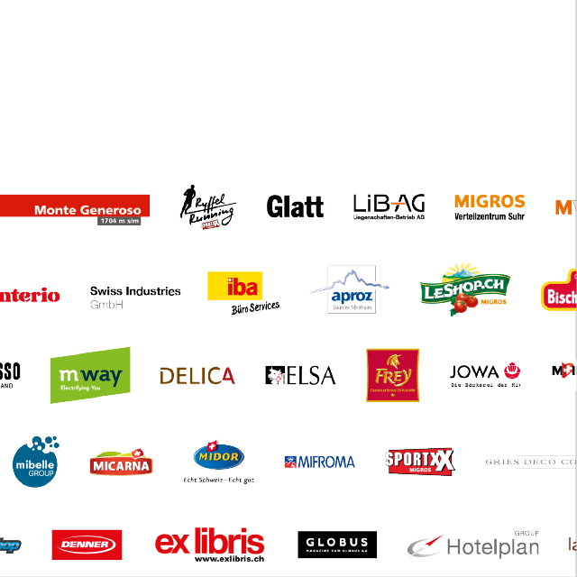 Sammlung verschiedenen Logos von Migros-Tochtergesellschaften