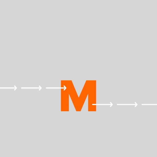 Schematische Darstellung von Pfeilen, die in ein oranges M hinein- und wieder hinausführen