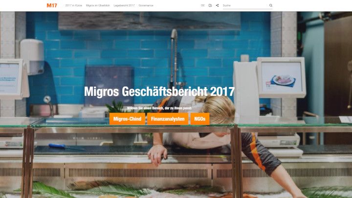 Page d’accueil rapport d’activité Migros 2017 - M17